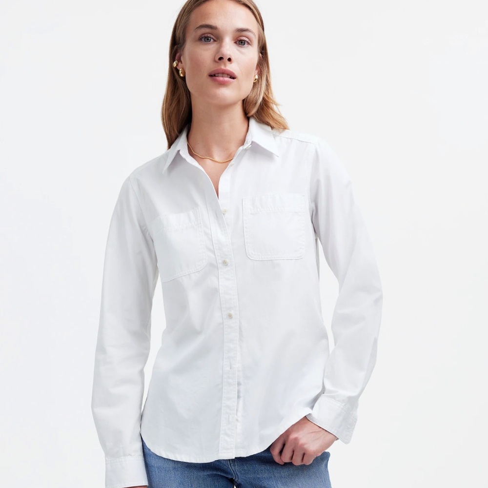 Madewell Denim  Button-Up Shirt in Eyelet White: Garment-Dyed Edition